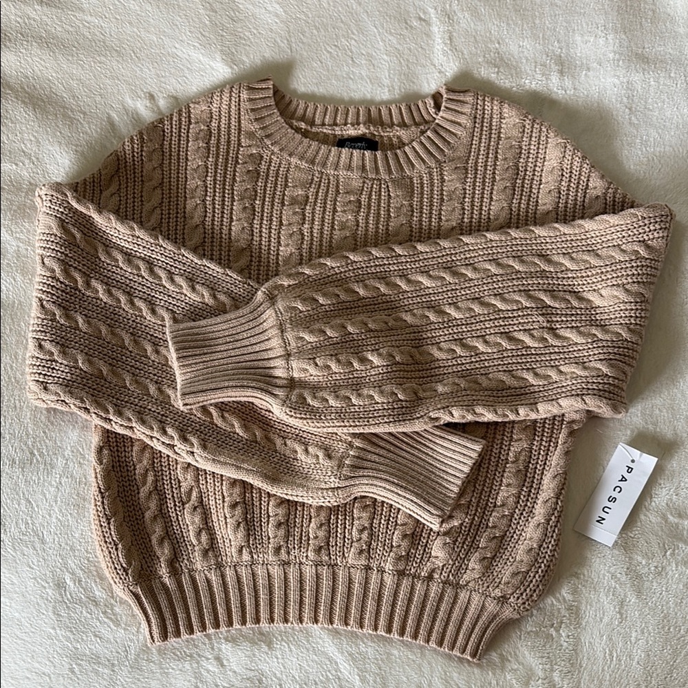 PacSun Beverly and Beck Fawn Cable Stitch Sweater Color Tan XS (NWT)